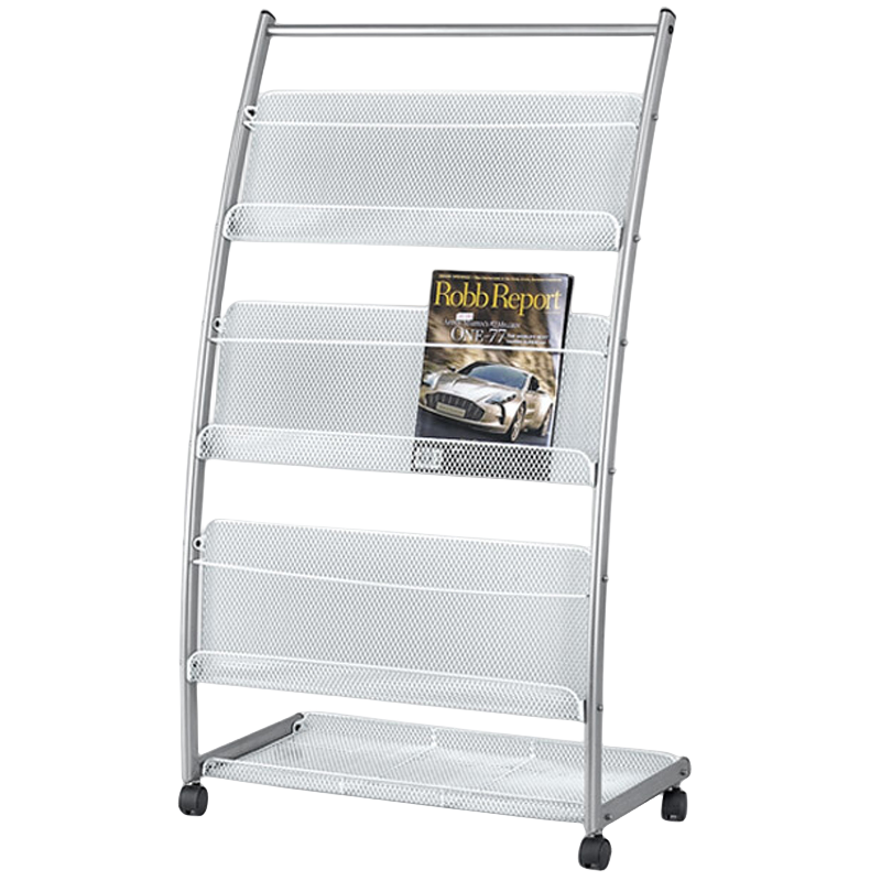 迅迈 L型三层杂志架 报刊架 书报架 创意落地展示架 宣传单页架 书刊架 彩页海报架带滚轮