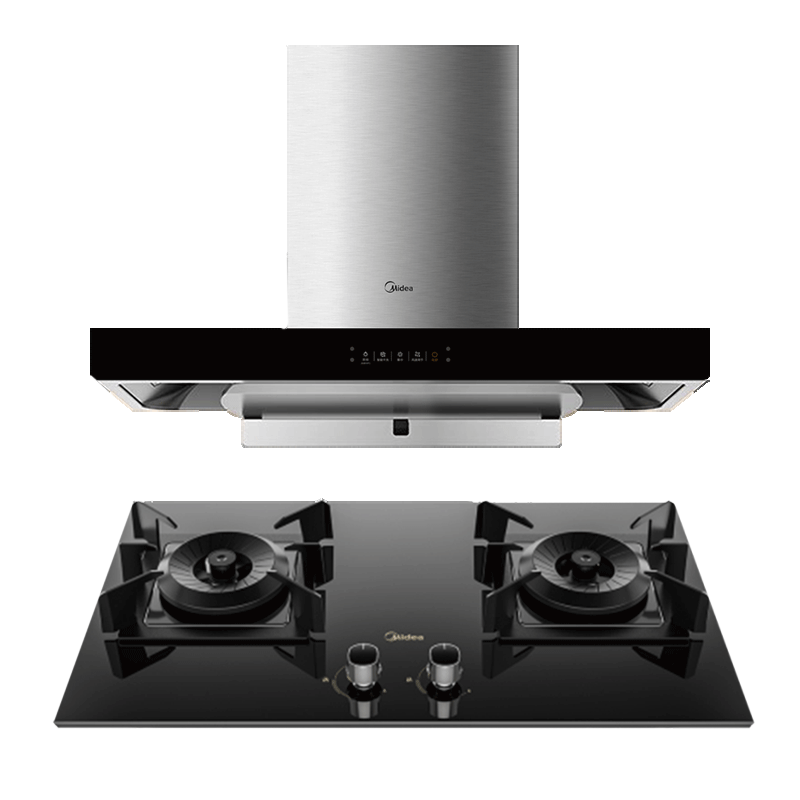 美的5.0KW大火力22立方家用抽油烟机变频大吸力欧式顶吸挥手控制 大风压 烟灶套装 TN306+Q70液化气