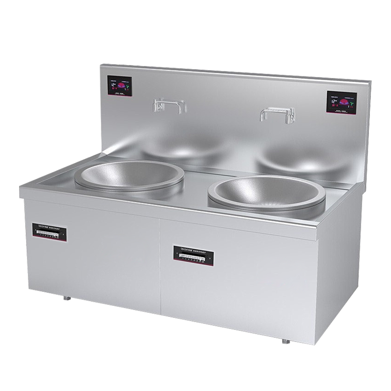 lecon/乐创 商用电磁炉大锅灶大功率20KW 饭店厨房食堂炒炉电灶台 双头大小炒组合 20kw*2
