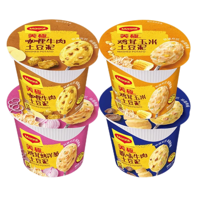 美极土豆泥35g*12桶即食冲泡速溶土豆泥早餐夜宵饱腹(原味牛肉+咖喱牛肉)