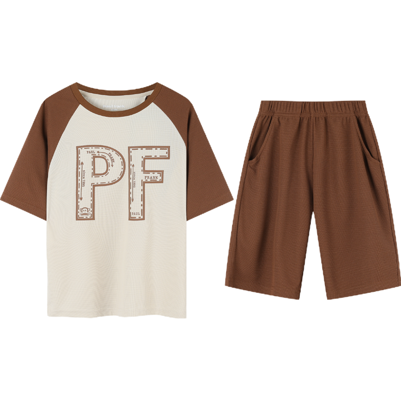 3525325350F大嘴猴(paul frank)童装儿童套装夏季百搭潮流简约圆领户外运动肤透气男女童套装 咖啡色 1