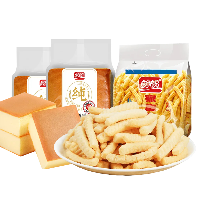 盼盼纯蛋糕120g*2包+虾条100g早餐面包办公室休闲零食