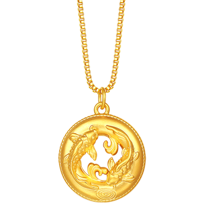 新金珠宝 黄金平安扣吊坠女锦鲤硬金 足金新款金鱼挂坠年年有鱼042