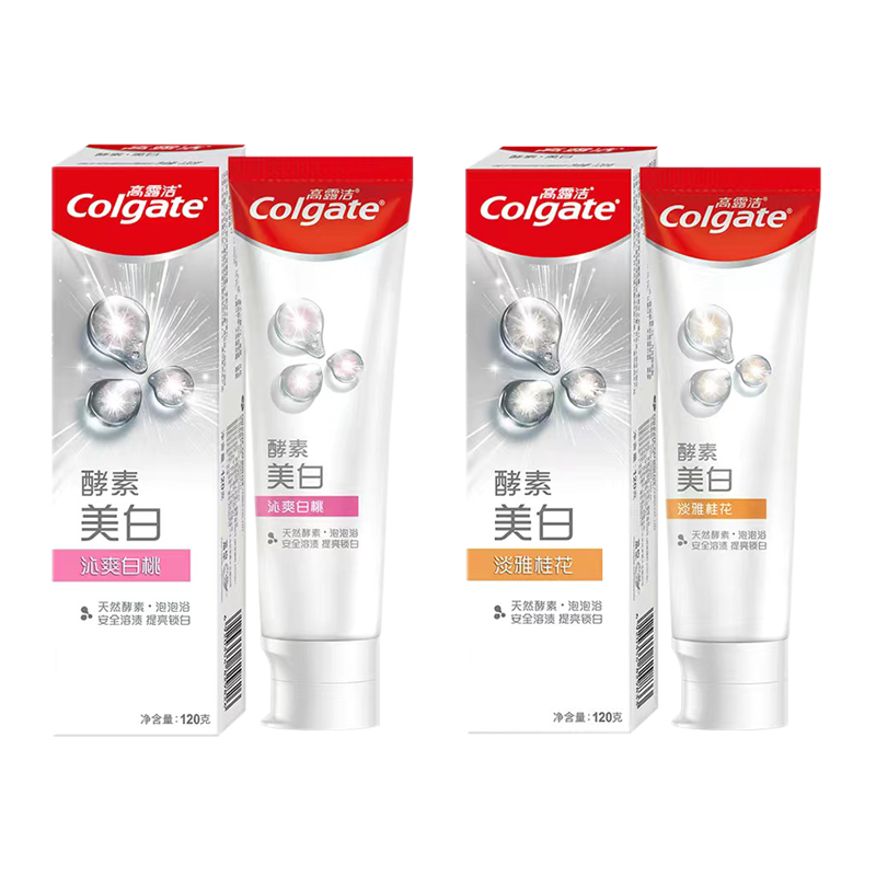 高露洁天然酵素炫白清新溶渍牙垢结石白桃桂花味牙膏120g