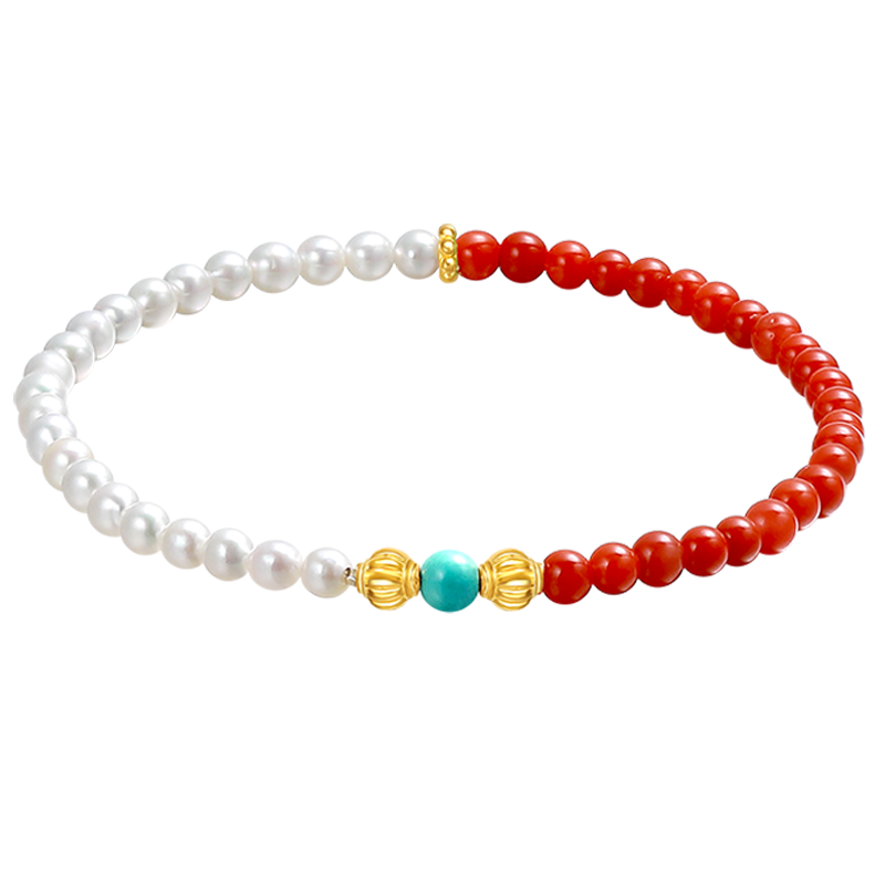 新金珠宝 黄金南瓜型金珠南红玛瑙手串 小珍珠手链国潮文玩珠串1042