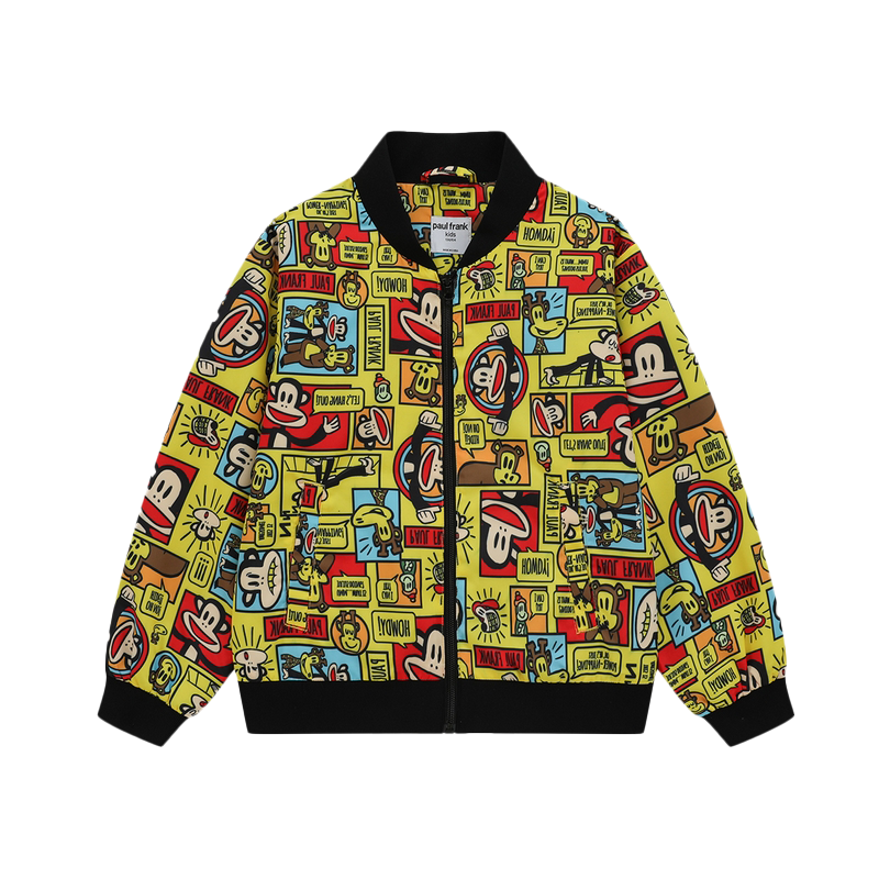 3505335003B大嘴猴(paul frank)童装儿童春秋帅气外套男童潮搭2023秋季新款中大童休闲夹克 黄色 1