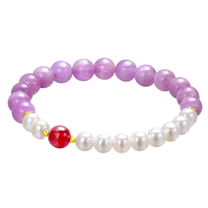 新金珠宝 黄金蹦迪小金珠珍珠手串紫锂辉石手链国潮文玩饰品绯色1042
