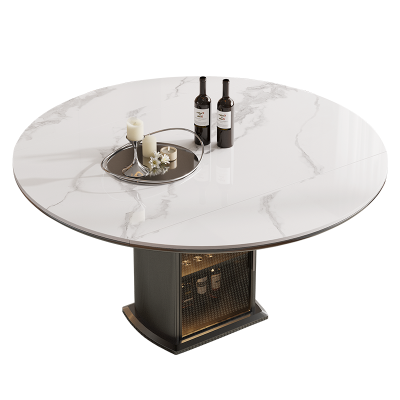 轻奢高档岩板餐桌家用伸缩方圆两用储物饭桌电磁炉4