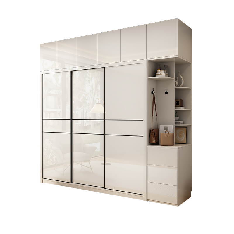 欧梵森 奶油风衣柜家用卧室现代简约推拉门大衣橱经济小户型收纳储物柜