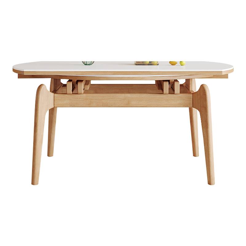 欧梵森 餐桌 奶油风实木岩板餐桌可伸缩折叠餐桌方圆两用小户型饭桌