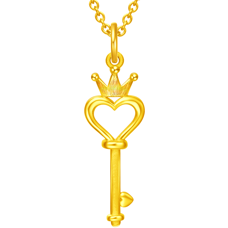 周大福爱心钥匙光沙足金黄金吊坠计价(工费:160元)EOF239 