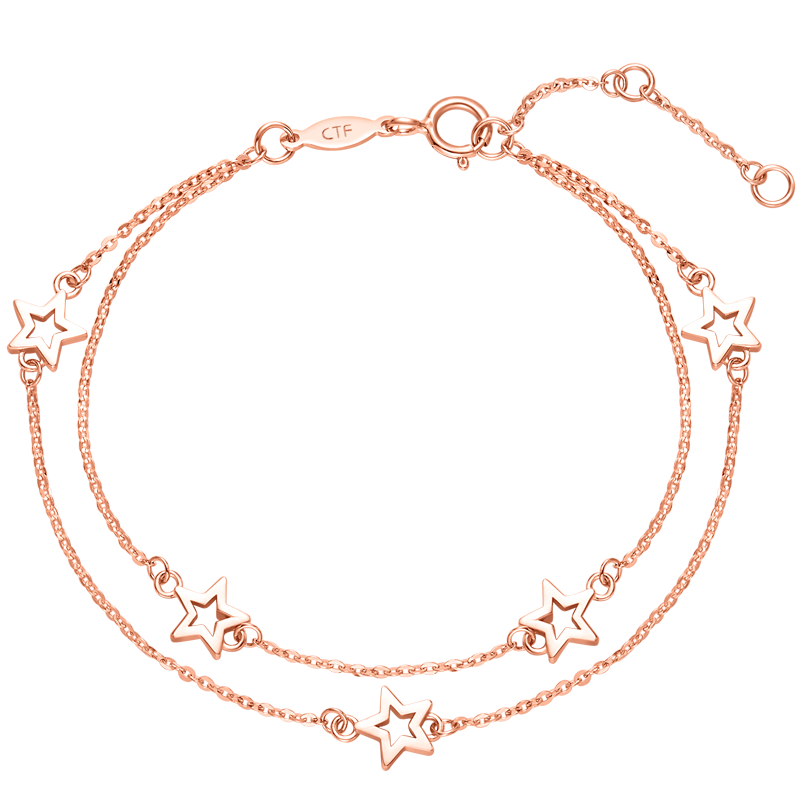 周大福珠宝首饰可爱小星星18K金彩金手链E124033精品 