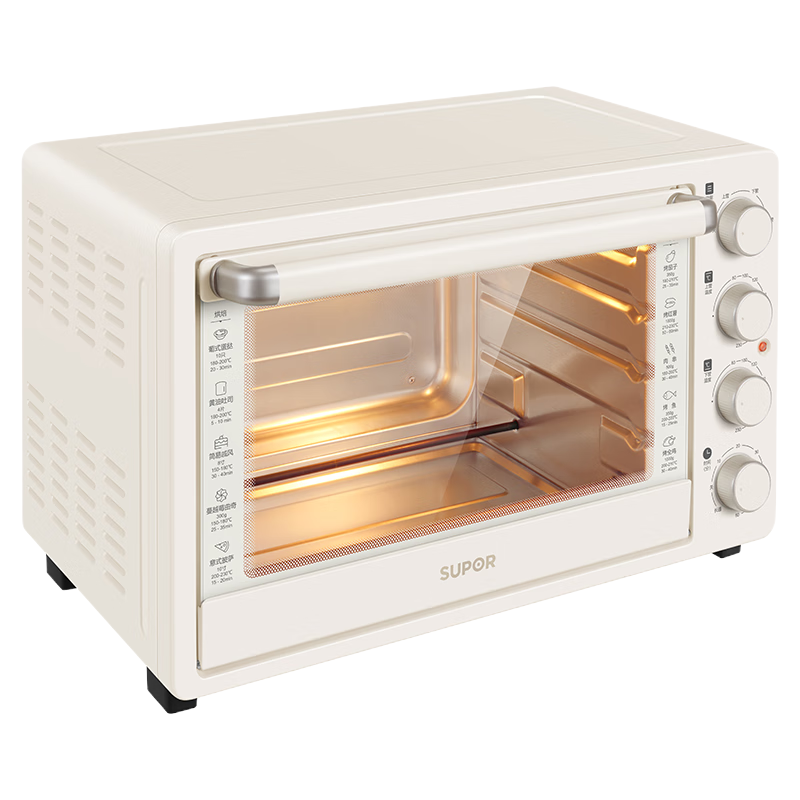 苏泊尔(SUPOR)电烤箱家用多功能35L大容量上下独立控温三层烤位高效烹饪四挡旋钮调节自带炉灯大视窗 OJ35A801