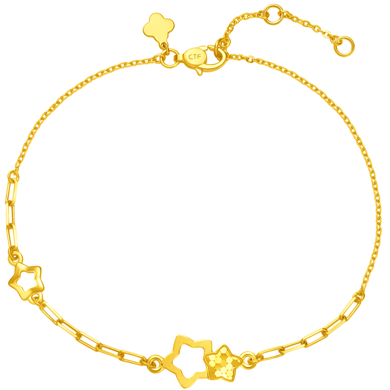 周大福 鱼鳞闪片星星手链 足金实心黄金手链(工费:360计价)EOF1027 