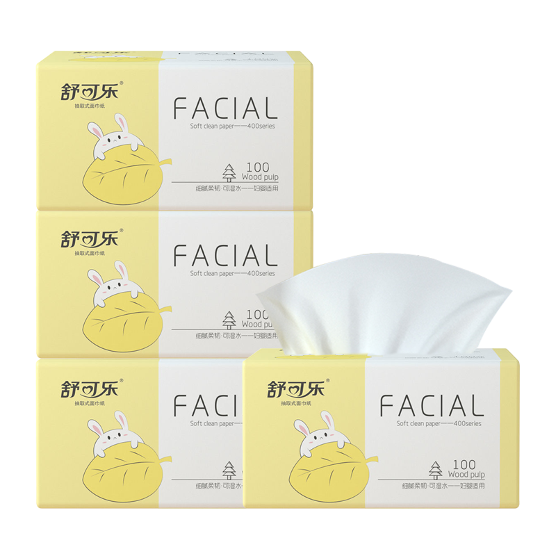 舒可乐 可湿水抽取式纸面巾4层90抽*10包原生木浆抽纸纸巾实惠装餐巾纸家庭装纸抽卫生纸家用母婴可用 10包装