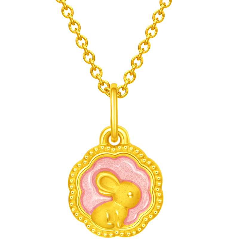 周大福 SOINLOVE黄金吊坠足金望月兔黄金吊坠 VR1046 