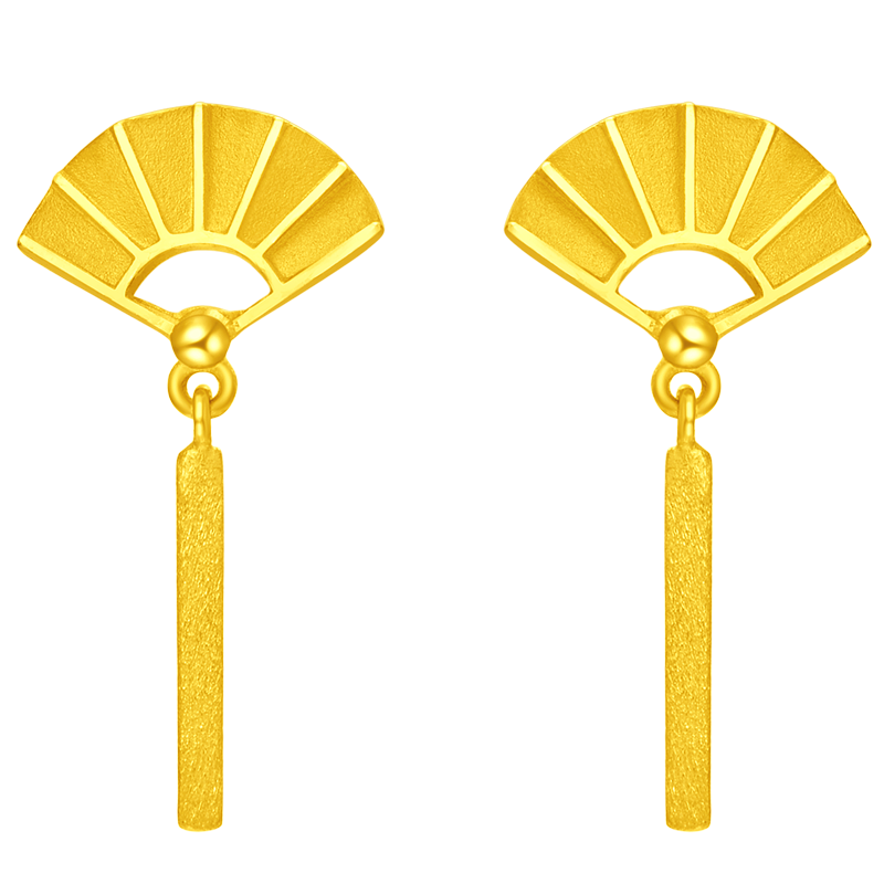 周大福小扇子耳钉 足金黄金耳环耳饰(工费:120计价) F217802 