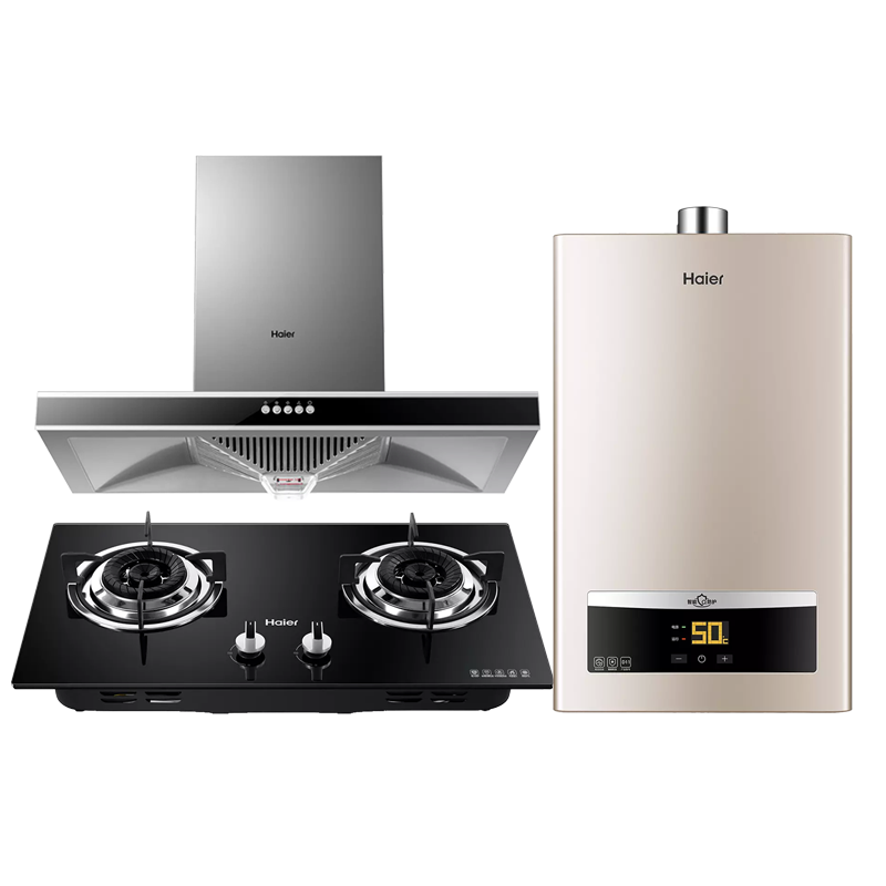 海尔(Haier)欧式抽油烟机烟灶热套餐17m³大吸力烟机+4.2KW灶+16升热水器T6V+Q235+16D11天燃气
