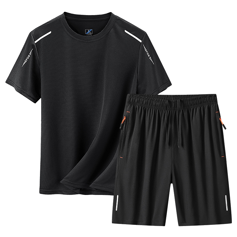 爺特(YETE)夏季男网眼速干弹力短袖宽松超薄透气休闲运动套装男