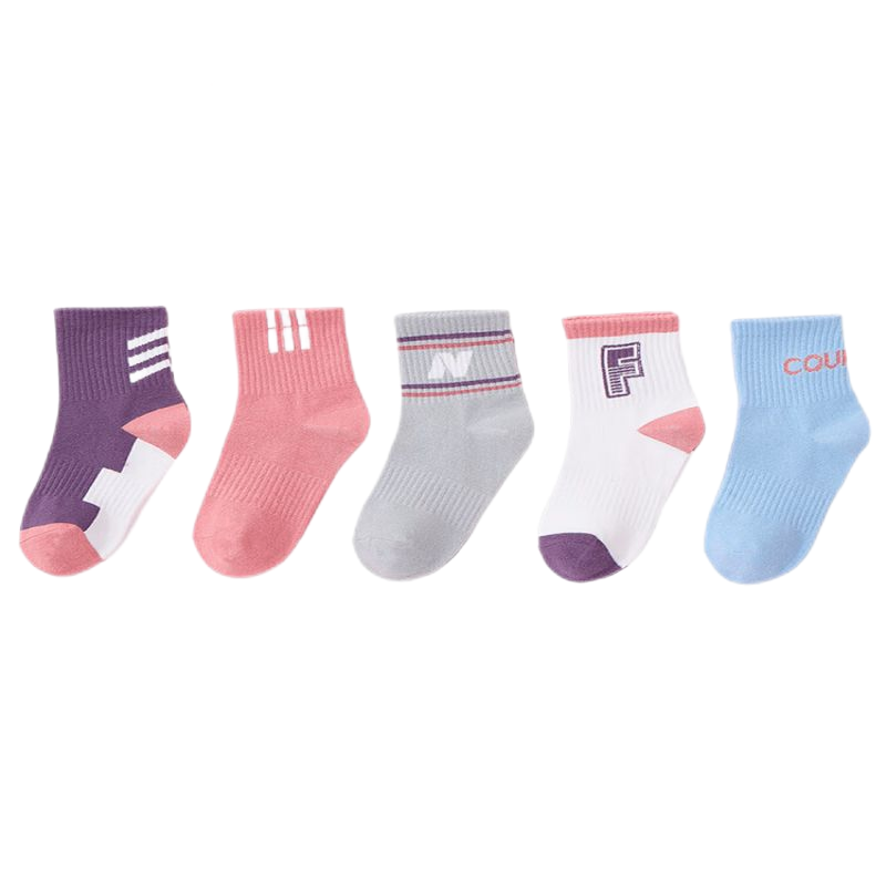 浪莎儿童袜子女童袜子学生青少女粉色运动四季袜5双组合24006