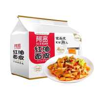 阿宽红油面皮四连包麻酱味拌面宽面皮400g提免煮夜宵非油炸方便面