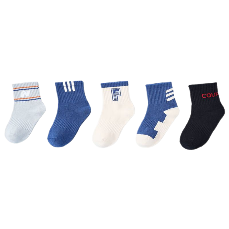 浪莎儿童袜子男童中筒袜中大童青少年运动四季袜5双装24007
