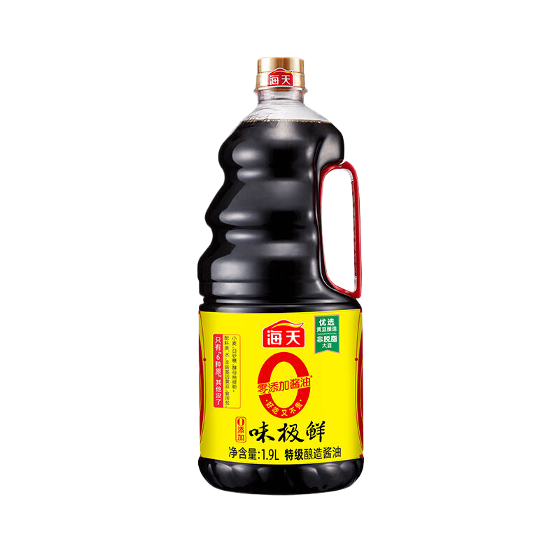 海天零添加酱油0添加味极鲜1.9L*2瓶实惠装 非转基因黄豆酿造特级生抽豉油