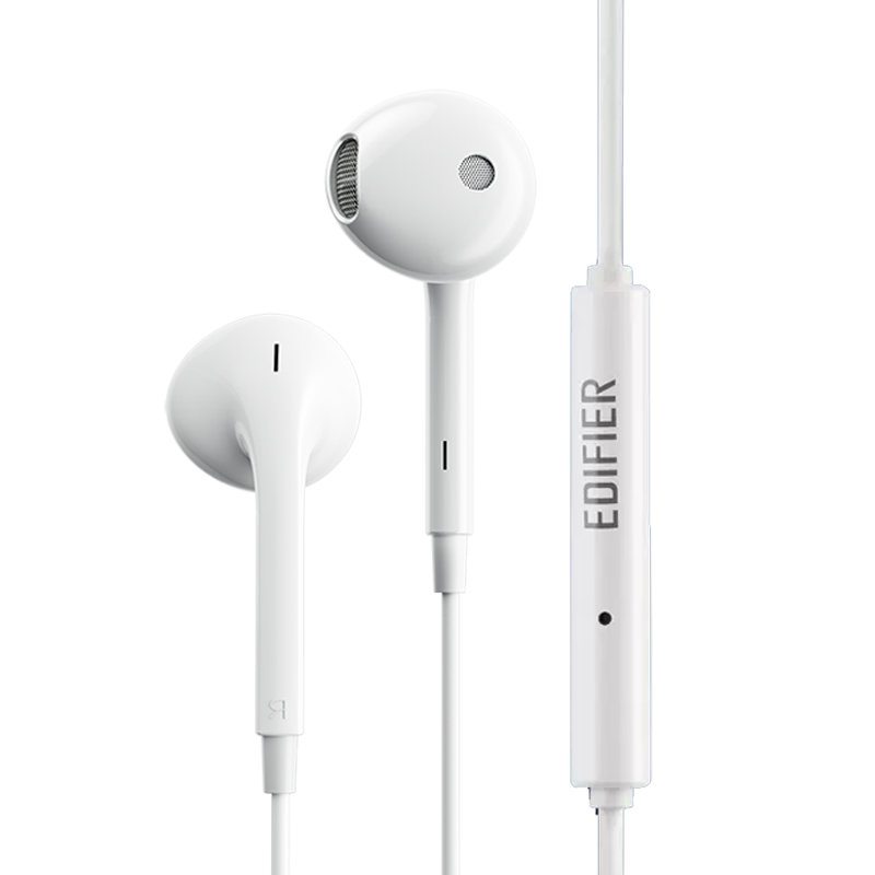 EDIFIER/漫步者H180plus半入耳式手机电脑通话音乐耳机简便线控无感佩戴高性价比线控耳机适用于华为小米 白色