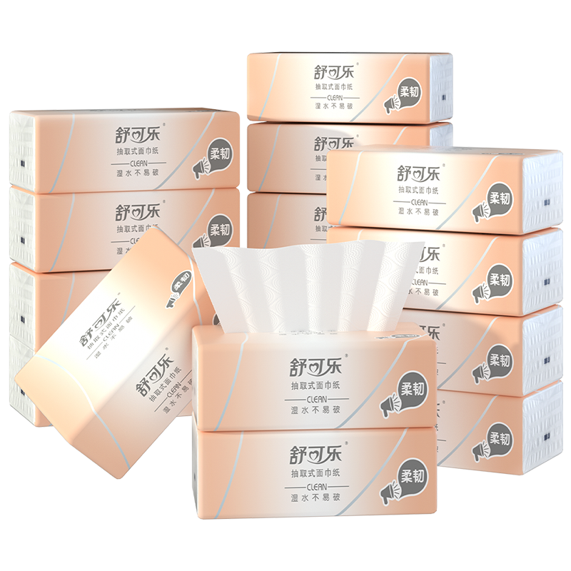 舒可乐 可湿水抽取式纸面巾4层40抽每包原生木浆抽纸纸巾实惠装餐巾纸家庭装纸抽卫生纸家用母婴可用 60包箱装