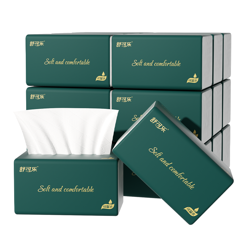 舒可乐 可湿水抽取式纸面巾4层95抽每包 原生木浆抽纸纸巾实惠装餐巾纸家庭装纸抽卫生纸家用母婴可用 20包箱装