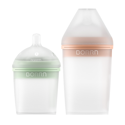BORRN英国原装进口240ml(珊瑚橙赠手柄)新生儿硅胶奶瓶防胀气防摔防呛奶0-6个月以上宝宝仿母乳实感