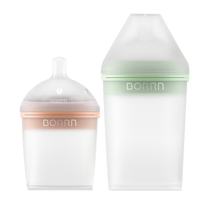 BORRN英国原装进口奶瓶240绿+150橙(赠2手柄)新生儿硅胶奶瓶防胀气防摔防呛奶0-6个月以上宝宝仿母乳实感