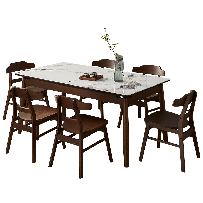 下架 全友家居 新中式餐桌椅子组合家用钢化玻璃6-8人实木吃饭小方桌670253