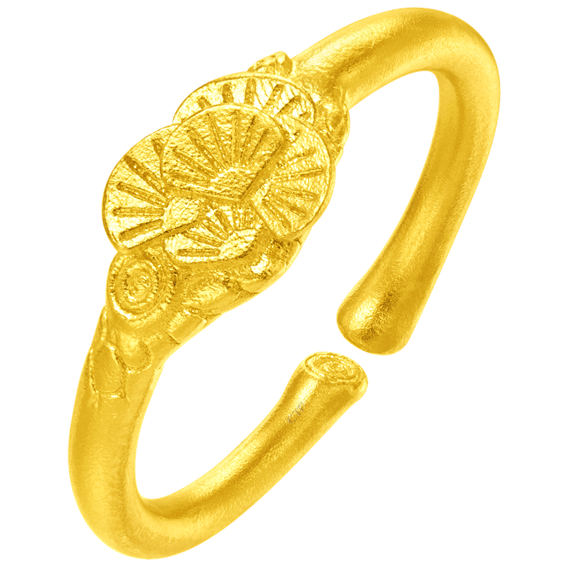 周大福传承系列岁寒三友松足金黄金开口戒指计价(工费:660元) F228516 