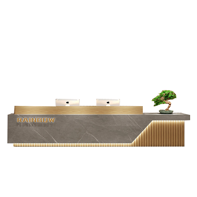 质凡公司前台接待台酒店培训机构吧台桌收银台 阿玛尼灰+原木色7000*600*1000mm