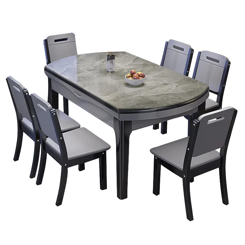 兰秀家居 餐桌 意式亮光岩板餐桌轻奢实木可伸缩 折叠餐桌椅组合现代简约家用小户型圆桌长方形吃饭桌子欧式极简餐厅西餐桌