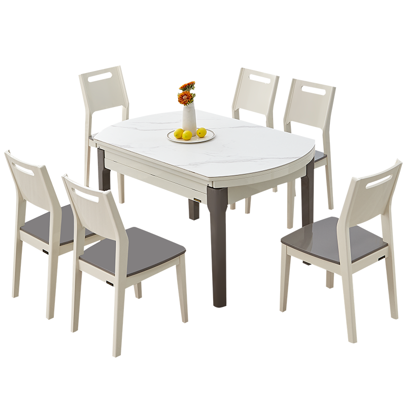 其他店消化全友家居轻奢餐桌椅可折叠大理石纹乌金木纹钢化玻璃岩板面实木框架餐桌餐椅670102