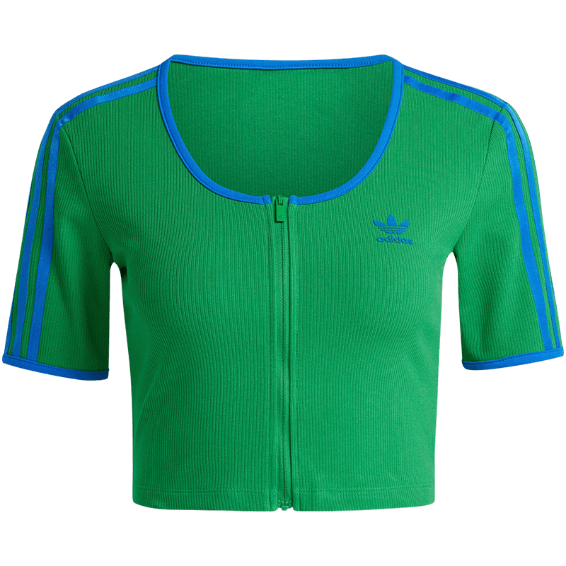 adidas阿迪达斯2024夏女短袖T恤拉链开襟上衣针织运动开衫JH3131