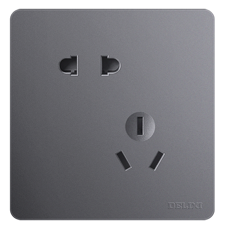 德力西开关插座官方五孔电源插座开关面板家用空调电脑插座面板多孔开关灰色