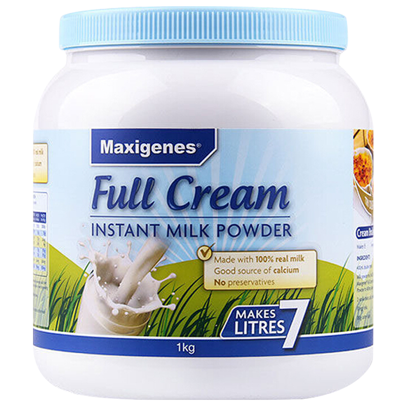 新效期[保税]2罐-保税发美可卓Maxigenes蓝胖子全脂高钙牛奶粉1kg澳洲进口全脂成人青少年成人中老年孕妇