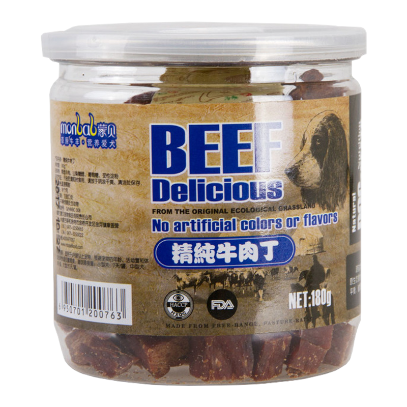 蒙贝 牛肉粒180g罐装 牛肉菠菜粒 狗零食 宠物狗狗 牛肉味 肉干/肉条(monbab)