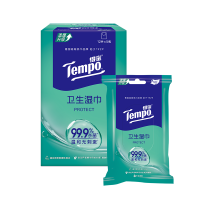 Tempo得宝卫生湿巾12片5包共60片 清洁消毒杀菌温和不刺激外出便携卫生湿巾