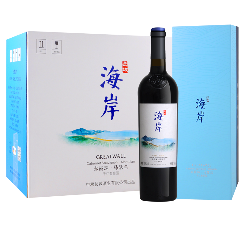 长城(GreatWall)红酒 中粮长城干红葡萄酒 长城海岸 赤霞珠 马瑟兰 750ml*6 礼盒装