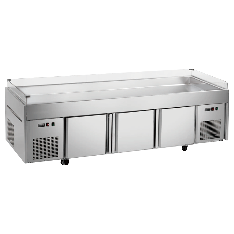 埃利斯冰台柜平台柜 冷藏展示柜点菜柜商用饭店烧烤菜品蓝光不锈钢冷冻冰台柜工作台铜管BT-A2.5-D2.5米