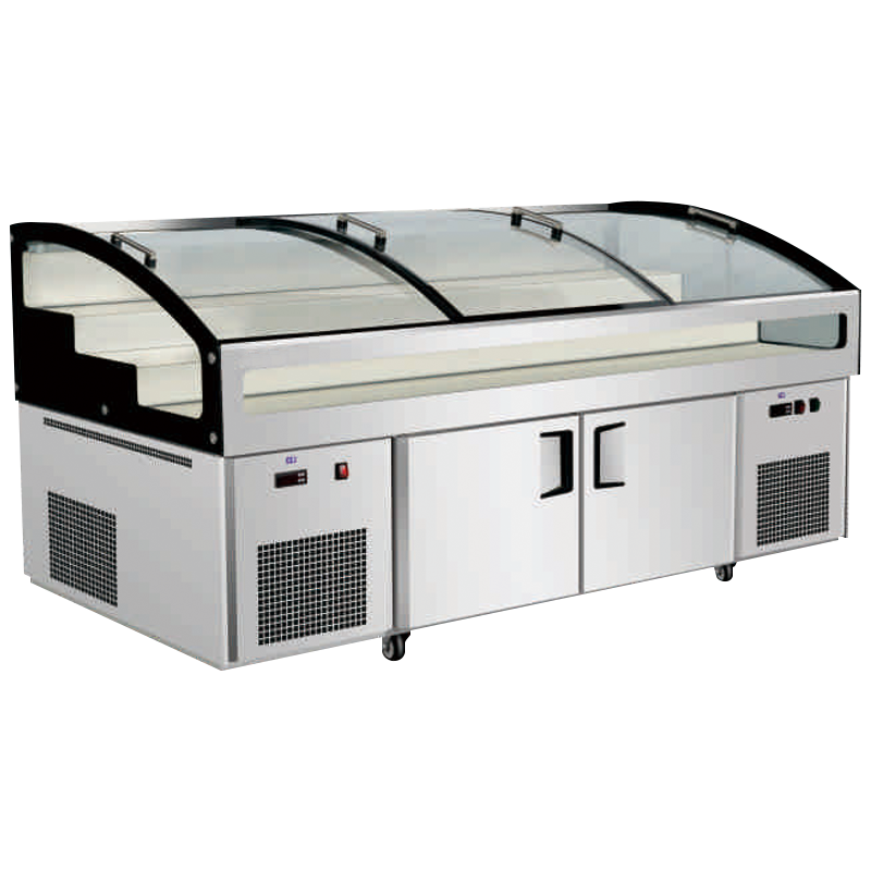 埃利斯冰台柜平台柜 展示柜点菜柜商用饭店烧烤菜品圆弧不锈钢双温冷藏冷冻冰台柜工作台铜管2.5米BT-B2.5-D-T3