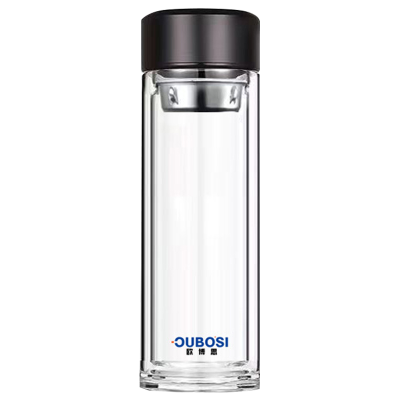 欧博思 新升级杯盖款玻璃水杯 高硼硅玻璃杯泡茶杯 随手礼 户外办公旅行车载杯子 精美彩盒装 SH-2356(非温显)