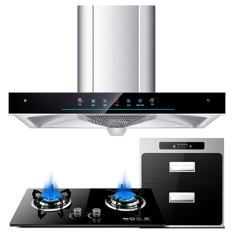 欢呼好太太 抽油烟机燃气灶消毒柜套装免拆洗 25立方大吸力欧式触控式T型家用厨房三件套烟灶消 液化气