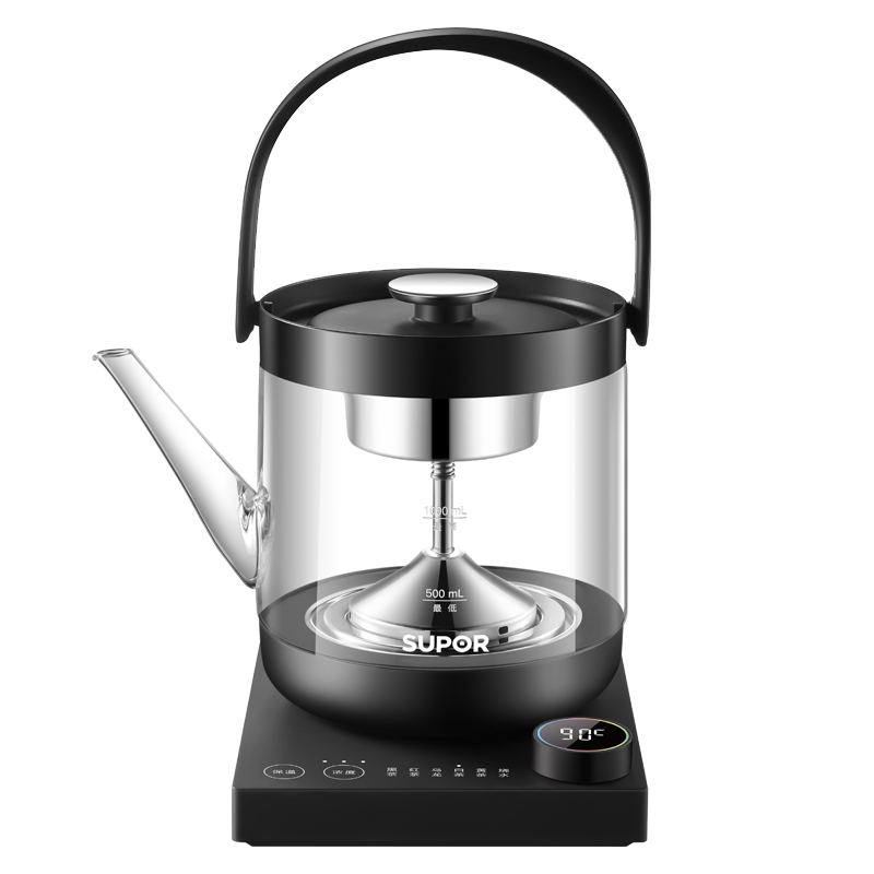 苏泊尔(SUPOR)养生壶煮茶壶蒸汽煮茶器蒸茶壶烧水壶1L/升容量电热水壶迷你玻璃花茶壶黑茶乌龙茶壶SW-10C13