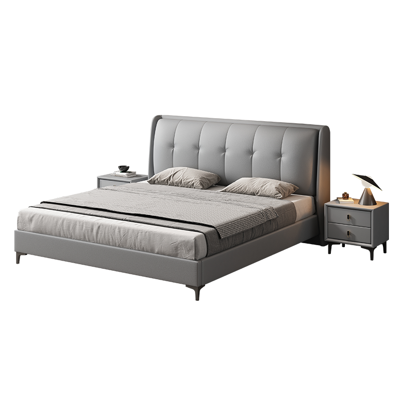 欧梵森 现代简约双人床真皮床轻奢婚床主卧1.8米双人大床意式轻奢皮床卧室家具家用1.5米床主卧床