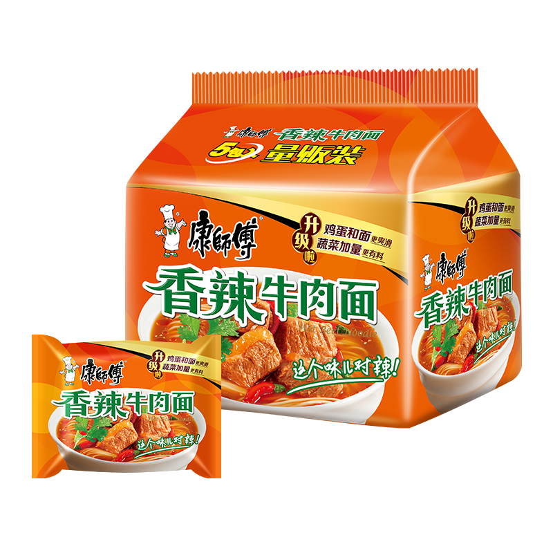 康师傅方便面红烧香辣牛肉面香菇炖鸡鲜虾鱼板番茄鸡蛋酸菜泡面经典香辣袋装泡面